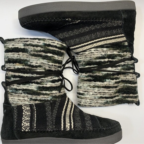Toms Nepal Boots Womens 8.5 Black & White Suede/Fleece Lined Mid Calf Aztec - Picture 3 of 9